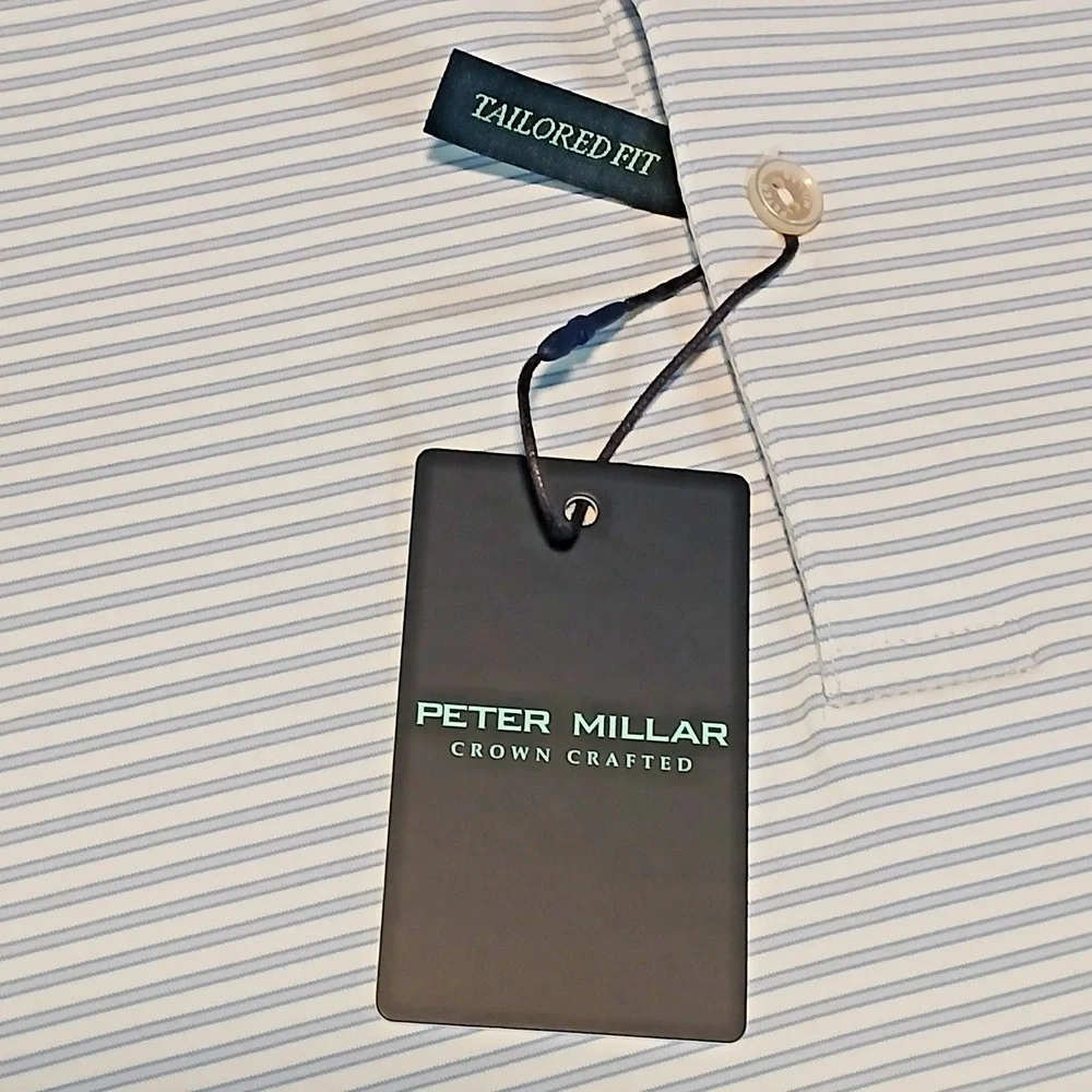 Peter Millar Crown Crafted Performance Striped Mesh Polo Shirt White Blue XL‎